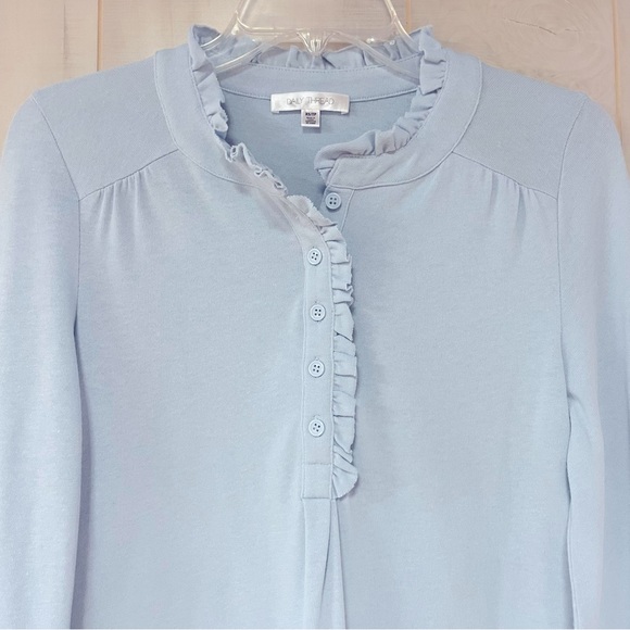 Daily Thread Light Blue Half Button Ruffle Trim Hi Low Blouse Sz XS - Picture 5 of 5